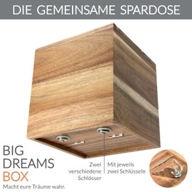 PERQS® BDB – Elegant Money Box Made of FSC® Wood with Two Locks, Each with Two Keys – for Together Saving & Saving Challenge – as a Couple Gift | Holiday Fund | Travel Fund | Tip Fund