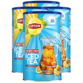 Lipton Unsweetened Iced Tea Mix, Sugar-Free Black Tea, 28 Quarts Each (Pack of 4), Made from Real Tea Leaves, Instant Cold Brew, Zero Calories, 112 Quarts Total