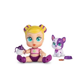 Super Cute Glitzy Cool Mini Doll with Puppy - Sofi and Wanda, 12 cm Large Moving Doll with Puppy, Superhero Costumes and Accessories, Suitable from 4 Years