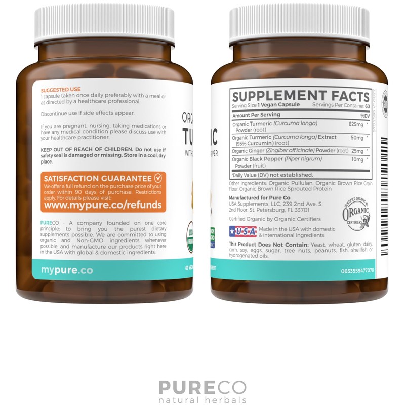Organic Turmeric Ginger Black Pepper Supplement - High Potency Organic