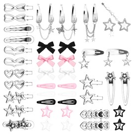 Fingertip WD 42Pcs Y2k Pink Hair Clips Set Kawaii Hair Love Star Cross Hair Clip 2000s Non Slip Accessories Styling Tools Cool Hair Barrettes for Girls Hairstyle