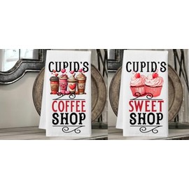Cupid's Coffee Shop &/or Cupid's Sweet Shop - Valentine Microfiber White Waffle Weave Towel. 16 x 24 in. Absorbent, No Lint, Thick, Reusable, Commercial, Soft, Hand (Coffee Shop & Sweet Shop Towels)