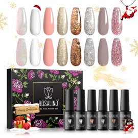 ROSALIND Semi-Permanent Nail Polish, 8 Colors White Nude Brown Glitter Pink Gold Silver, 5ml Gel Nail Polish Soak Off UV Lamp, Nail Art Polish Nail Art Gel Nail Polish Set 8pcs