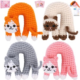 Crochet Kit for Beginners, 4 Pack Funny Cat Crochet Kits, Animal Starter Crochet Kit with Step-by-Step Video Tutorials, Easy DIY Cat Craft for Adults & Kids, Novelty Gift for Crochet Lovers