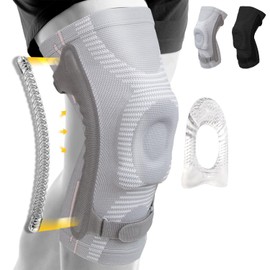 ZJMQJ Knee Brace for Women and Men, Knee Sleeve with Patella Pad & Side Stabilizers, Compression Support for ACL/PCL, Running and Sports (Grey,L)