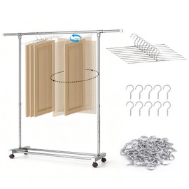 Cabinet Door Painting Hanger System with Drying Rack, 10Pack 360° Rotating Hangers with 50 Zinc Screws, 50-79 Inch Adjustable Rolling Paint Drying Rack, Heavy Duty Paint Rack for Spray Painting