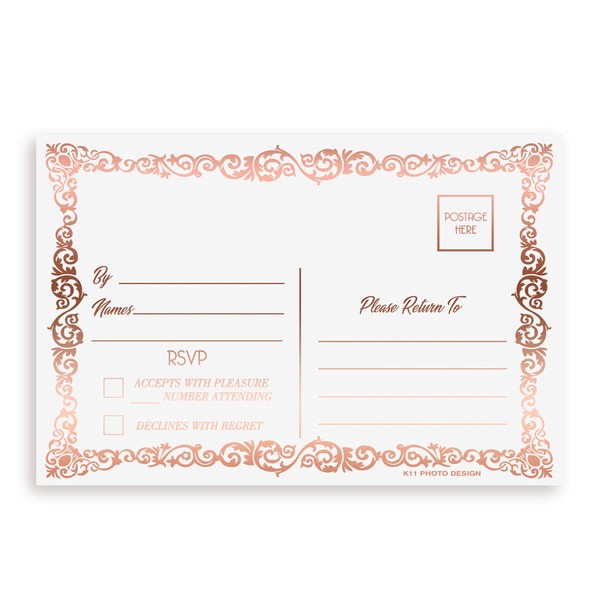 K11 Photo Design Rsvp Cards For Wedding Rose Gold Foil 4"x6" Response Return Cards, RSVP Reply, Wedding, Baby Bridal Shower, Birthday, Party Invitations No Envelopes Needed RSVP Rose Gold 3
