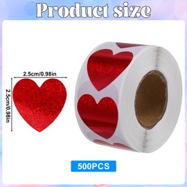 500 Stück Rot Herz Klebepunkte, Glitzer Herz Sticker Rolle, Herzen Rot Selbstklebend Aufkleber Belohnungssticker Shining Stickers Herzen Aufkleber Stickers Liebe für Kinder Geburtstagsfeier Hochzeit