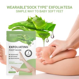 Joyeee 3 Pairs Foot Peel Mask, Repair Cracked Heels & Remove Dry Dead Skin for Soft Baby Foot Effect, Callus Remover, Foot Exfoliating Socks for Hard Skin, Foot Treatment for Men and Women - Aloe Vera