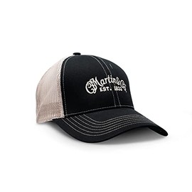 MARTIN Guitar Trucker Hat with Tan Mesh Back, Black Adjustable Unisex Hat for Men and Women