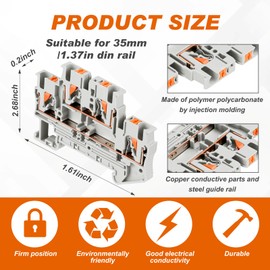 Saysurey DIN Rail Terminal Block Twin Spring Terminal Connectors Push in Type PT Screwless Wire Wiring Connector with 10 Covers 10 End Stops 6 Jumpers (ST2-2.5/2-2, 56 Pcs)