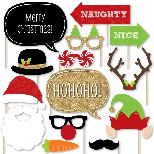Big Dot of Happiness Christmas Party - Photo Booth Props Kit - 20 Count