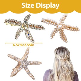 HAMKU Pack of 3 Starfish Hair Clips Starfish Hair Accessories Starfish Hair Clips Girls Flower Girl Accessories for Wedding Diamond Hair Clip Hair Pin