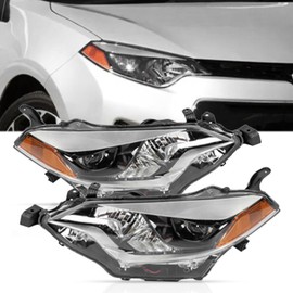 TRIL GEAR Pair of Headlights Assembly Halogen TO2502216 TO2503216 LH+RH Replacement for 2014 2015 2016 Toyota Corolla Chrome Housing Amber Corner