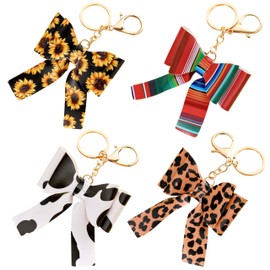 Vacfulliven 4 Pack Purse Charms Bow Bag Charms for Handbag, Cute Bow Keychain for Purse, Leather Backpack Charms Car Key Chain for Women Girls