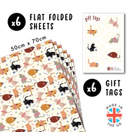 Cat Birthday Wrapping Paper - 6 Sheets Of Gift Wrap - Birthday Cats - Funny Wrapping Paper For Cat Lovers - Men Women - Comes With Stickers - By Central 23