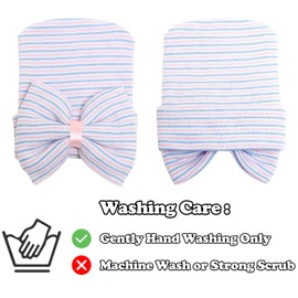 Sarfel Newborn Hats for Girls Hospital Hat Baby Girl Bows and Headbands Infant Beanie Nursery Caps Pink Blue White