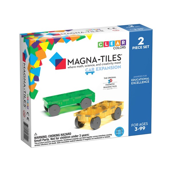 Magna-Tiles 2-Piece Car Expansion Set – The Original, Award-Winning Magnetic Building Tiles – Creativity and Educational – STEM Approved