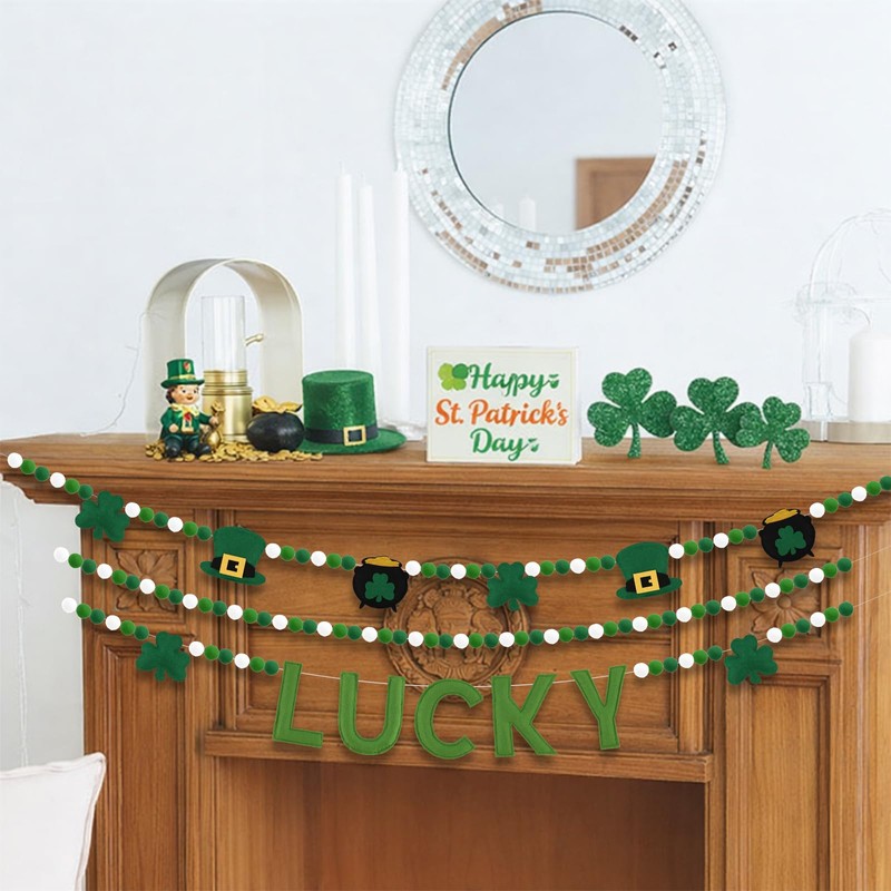 St Patricks Day Decorations 3 Pack Felt Pompom Banner Pre-Assembled