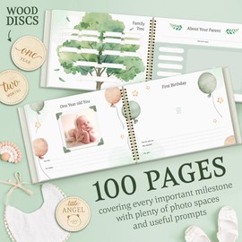 100 Pages Baby Memory Book, Monthly Baby Milestone Discs Included Baby Scrapbook, Baby Photo Albums Hardcover, Baby Keepsake with Spaces for Important Moments, Colorful And Neutral Baby Photo Album