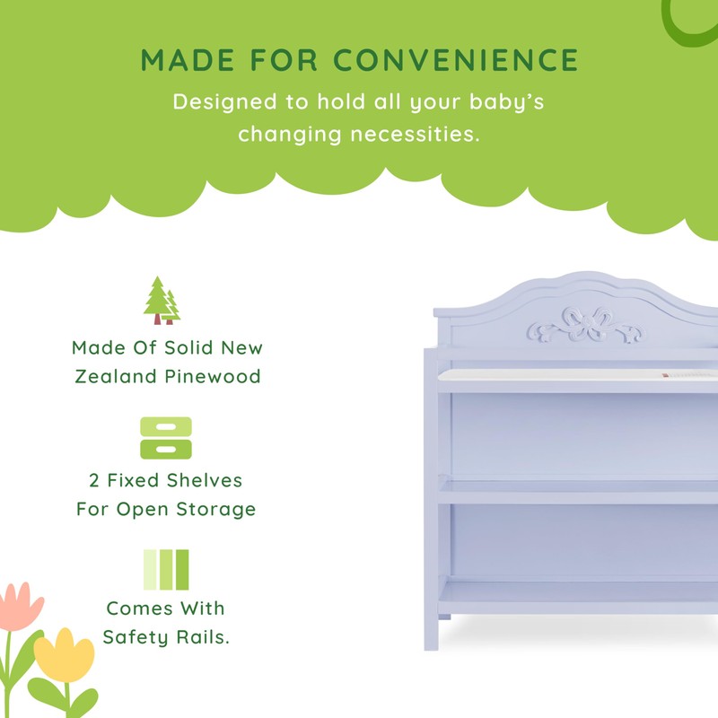 Sweetpea Baby Jasmine Changing Table in Lavender, with Fixed Shelves,