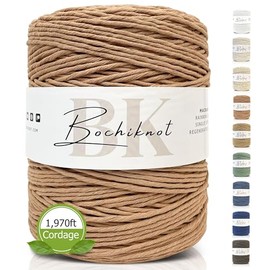 BOCHIKNOT Macrame Cord 3mm x 650yds - Single Strand for Wall Hanging & Plant Hanger - Cotton Macrame Rope (Cappuccino)