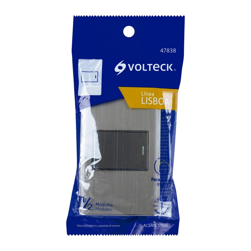 Volteck PA-APSE15-LA, Placa armada 1 interruptor sencillo color acero línea