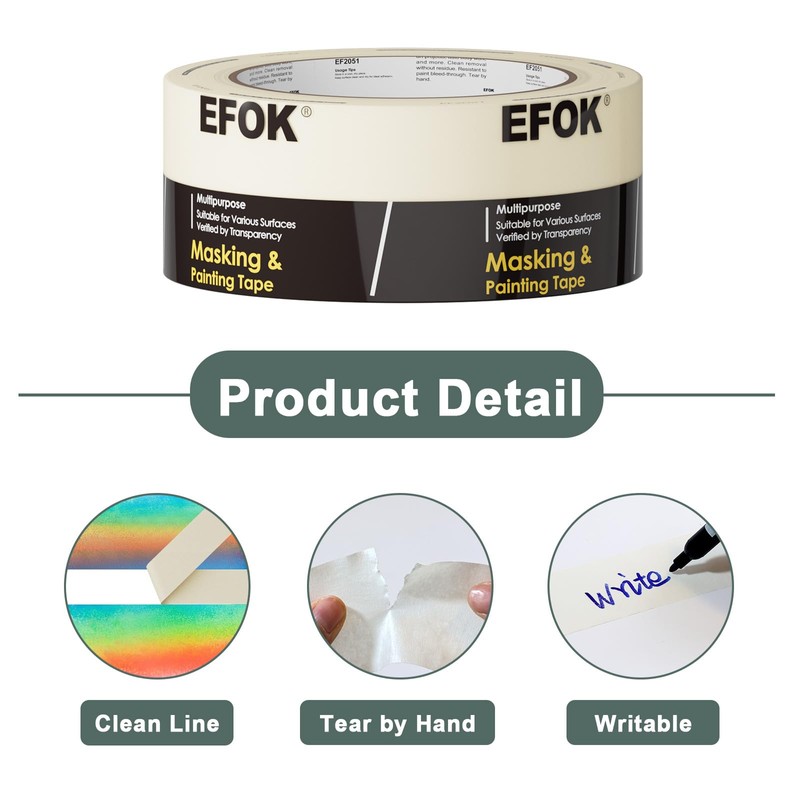 EFOK 10 Pack Masking Tape 2 Inch Wide Bulk, 2025