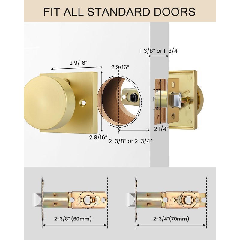 Haidms Gold Door Knobs Interior Privacy, Heavy Duty Square Brushed