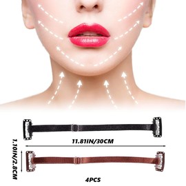 Face Lifting Band with Hair Clip, Pack of 4 Facelifting Tape Bands, Facelift Patch Bands, Facelift Bands with Clips, Face Lifting Tape, Adjustable Elastic Face Lifting Belt, Black Brown