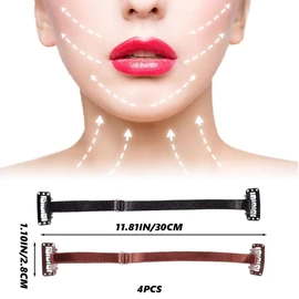 Face Lifting Band with Hair Clip, Pack of 4 Facelifting Tape Bands, Facelift Patch Bands, Facelift Bands with Clips, Face Lifting Tape, Adjustable Elastic Face Lifting Belt, Black Brown
