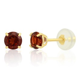 MAX + STONE 14k Yellow Gold Genuine Red Garnet Round Stud Earrings for Women | 4mm January Birthstone