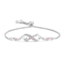 BIZK Adjustable 925 Sterling Silver Charm Bracelet Elegant Jewellery Gift for Mother's Day, Valentine's Day, Anniversary & Birthday for Wife, Wife, Girlfriend, Sister, Medium, Sterling Silver, Cubic