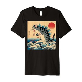 Catzilla Cat Japanese Art Funny Cat Gifts for Men Women Kid Premium T-Shirt