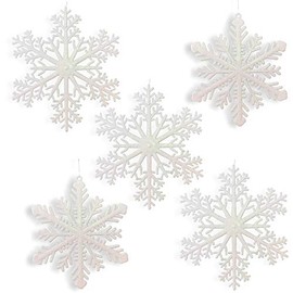 Large Snowflakes - Set of 20 White Glittered Snowflakes - Approximately 12" D -Two Asst Designs Snowflake Decorations - Snowflake Window Decor - Winter Decorationsâ¦