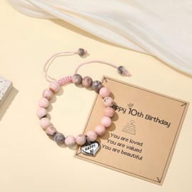 MIXJOY Happy Birthday Gifts for 5-25 Year Old Girls, Birthday Braided Beads Bracelet Gifts for Age 5 to 25 Daughter Granddaughter Niece, M, Stainless Steel, no gemstone