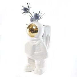 Chive - Astronaut Shape Vase, Planter Simple Modern Flower Bud Vase, White and Gold (Large)