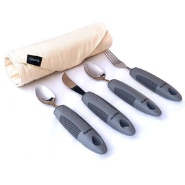 BunMo Adaptive Utensils for Elderly/Arthritis/Weak Hand Grip & Handicapped - Convenient Travel Pouch