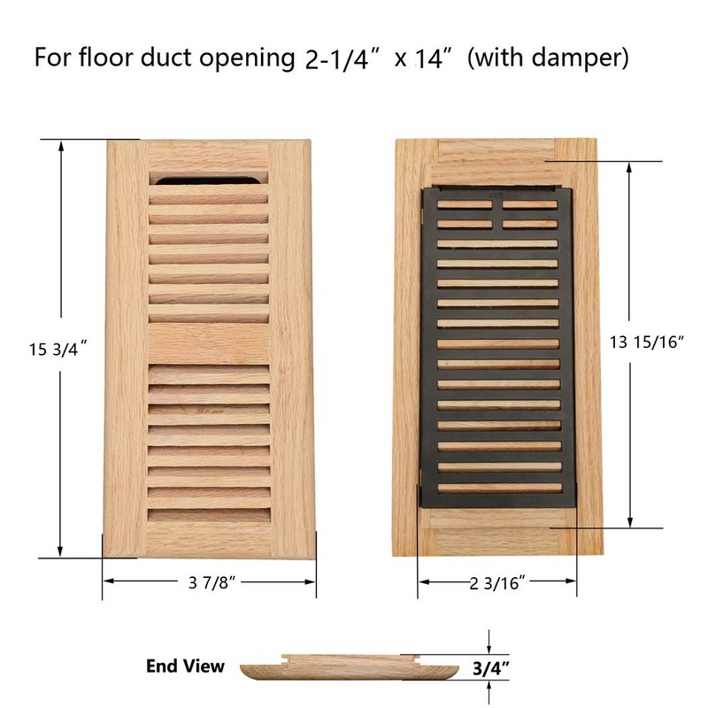White Oak Wood Floor Register, Drop in Vent Cover with