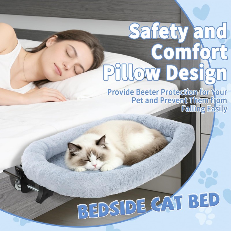 Midollarle Bedside Cat Bed, Foldable Cat Bed Attaches to Bed