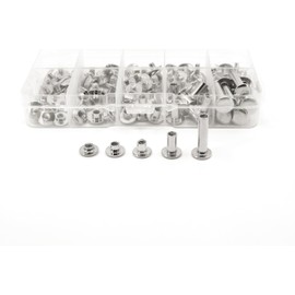 KLEBERINO Book Screws Assortment Box | 100 Pieces Bookbinding Screws Set | 5 Sizes | Screw Rivets for Leather, Belts etc. (Nickel-Plated (Silver))