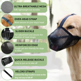 Dog Muzzle for Large Dog, Muzzles with Velcro Straps, Breathable Pet Mask DogsTraining for Biting Chewing, Soft Mesh Muzzle for Small Medium Large Dogs (Black, L)
