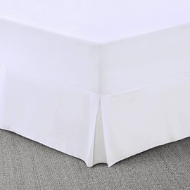 Laam linen Easy Care Plain Dyed Polycotton Pleated Base Valance Sheet Hotel Quality Bedding Sets (White, Double)