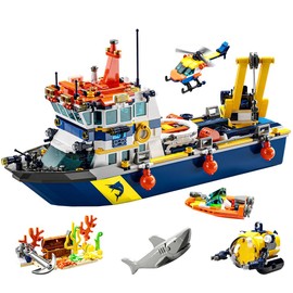 RiceBlock 938 Pieces City Ship Building Blocks Sets, Ocean Exploration Team Building Toys, Expedition Boat Model Kits
