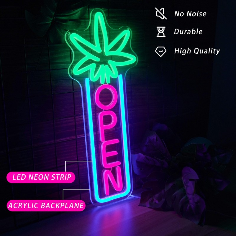 Green Leaf Neon Sign Dimmable Open Neon Lights for Wall