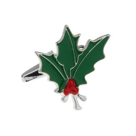 MRCUFF Mistletoe Christmas Holly Pair Cufflinks in a Presentation Gift Box & Polishing Cloth
