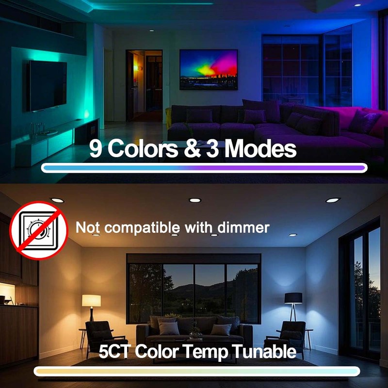 HEKEE LED Reccessed Downlights, Color Changing, 6 Inch, Recessed Ceiling