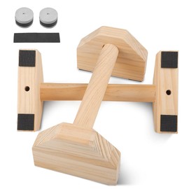Parallettes Bars Wood, Push Up Stands for Handstands, Wooden Parallettes for Strength Training for Handstands and Push-Ups with Anti-Slip Mats & Hand Gel