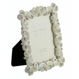 Antique Vintage and Shabby Chic Style silver metal photo frame with beads and crystals for a 3.5" x 2.5" (64 x 89mm) picture -Matilda by Sixtrees