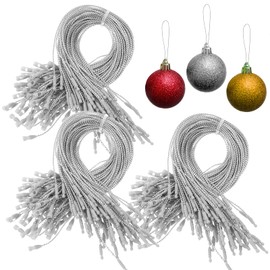 Molain 300Pcs Christmas Ornament Hooks, Ornament Hangers with Snap Ornament String for Christmas Tree Holiday Party Hanging Decorations Ropes Precut Ribbon Hook Easy and Fast Locking(Silver)